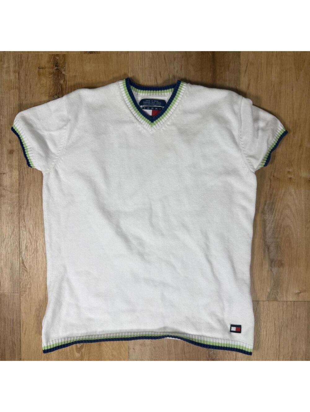 Y2K Tommy Hilfiger V-Neck Sweater – White (M)